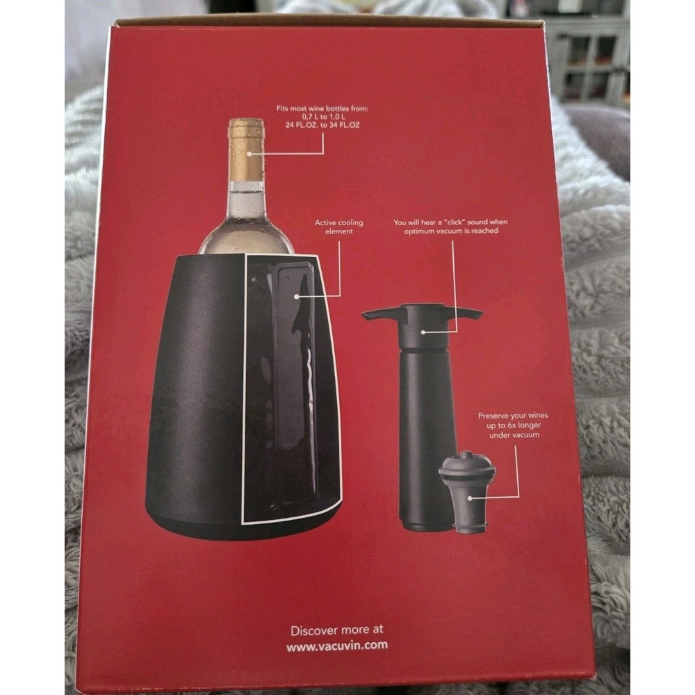 VACU VIN WINE SET ELEGANT 5 PIECE,COOLER SLEEVE, OPENER, VACUUM PUMP, STOPPERS - Picture 4 of 7